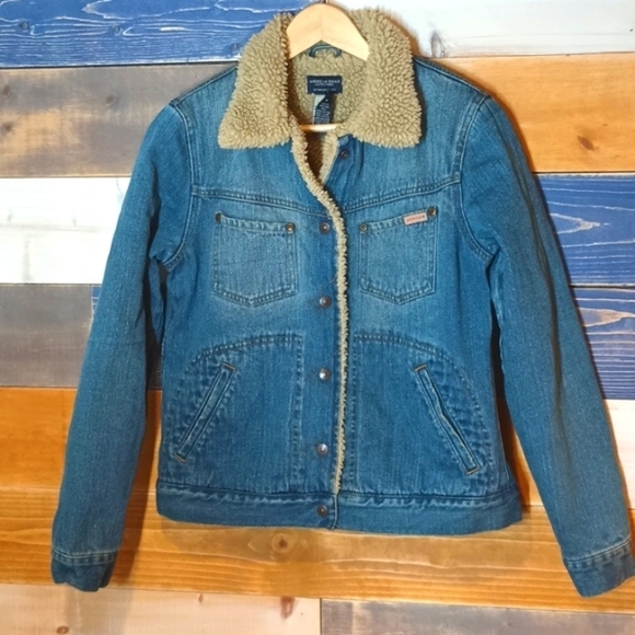 Vintage American Eagle Sherpa lined Jean Jacket M - Picture 1 of 8